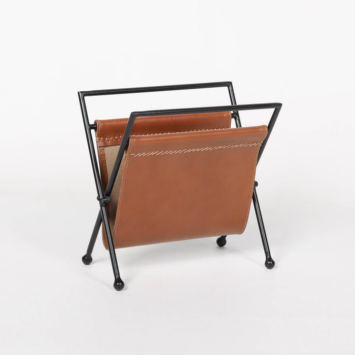 Iron Frame Leather Magazine Storage Basket