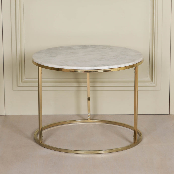 Gold Metal Side Table with Marble Top