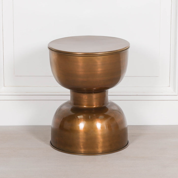 Antique Brass Style Hour Glass Style Side Table