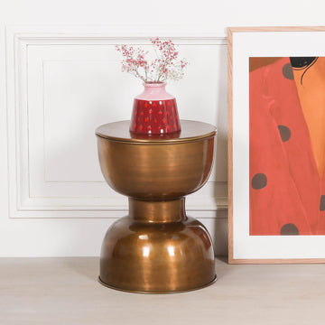 Antique Brass Style Hour Glass Style Side Table