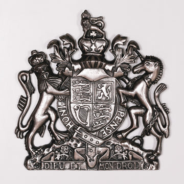 Vintage Silver Style 37cm Cast Metal Coat of Arms