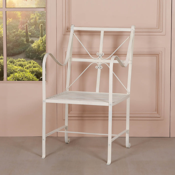 Iron Frame Off White Cream Distressed Garden Dining Chair