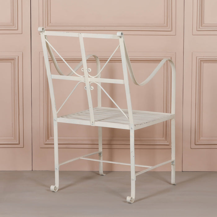 Iron Frame Off White Cream Distressed Garden Dining Chair