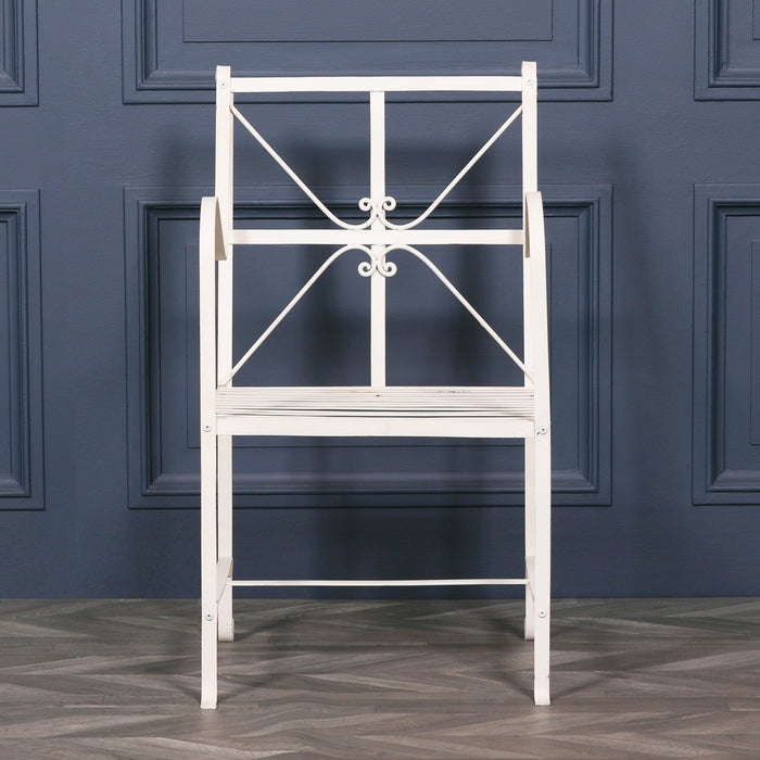 Iron Frame Off White Cream Distressed Garden Dining Chair