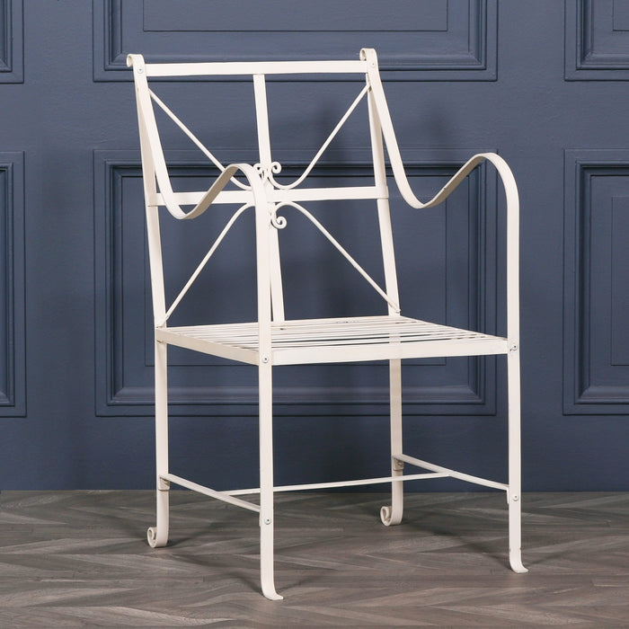 Iron Frame Off White Cream Distressed Garden Dining Chair