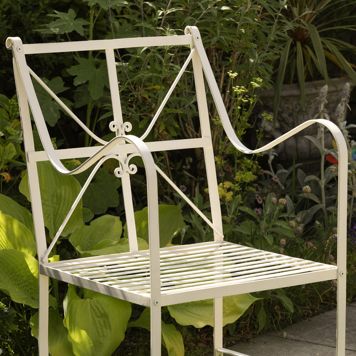 Iron Frame Off White Cream Distressed Garden Dining Chair