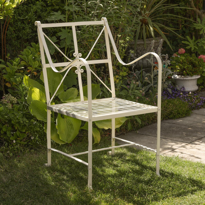 Iron Frame Off White Cream Distressed Garden Dining Chair