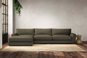 Guddu Grand Left Hand Chaise Sofa - Recycled Cotton Fatigue