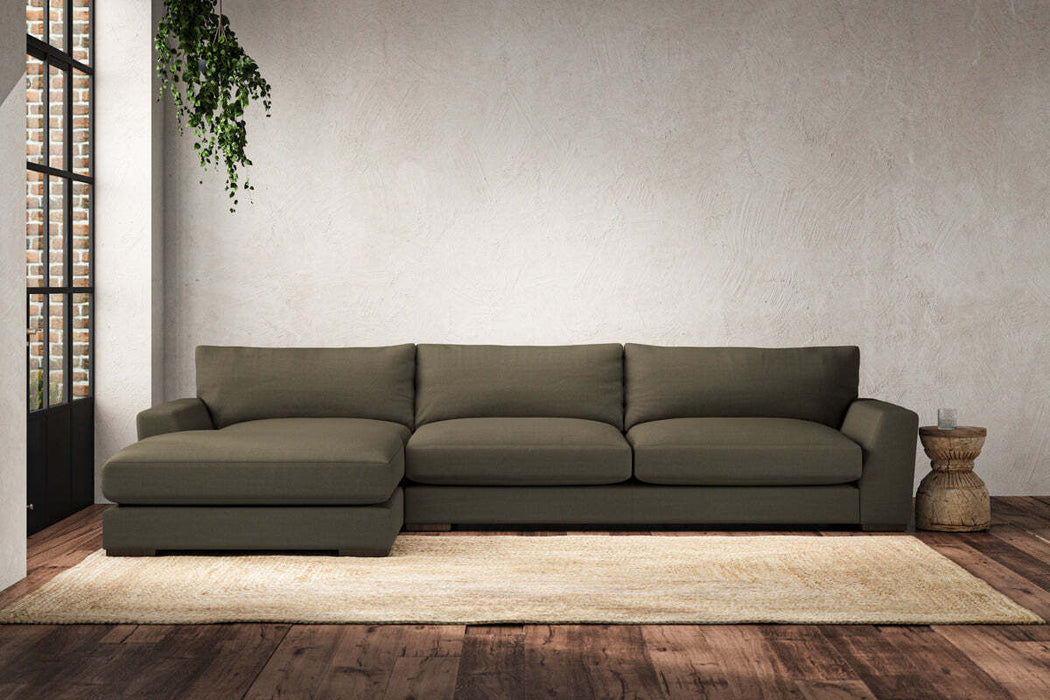 Guddu Grand Left Hand Chaise Sofa - Recycled Cotton Fatigue