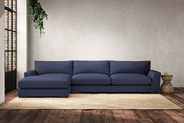 Guddu Grand Left Hand Chaise Sofa - Recycled Cotton Navy