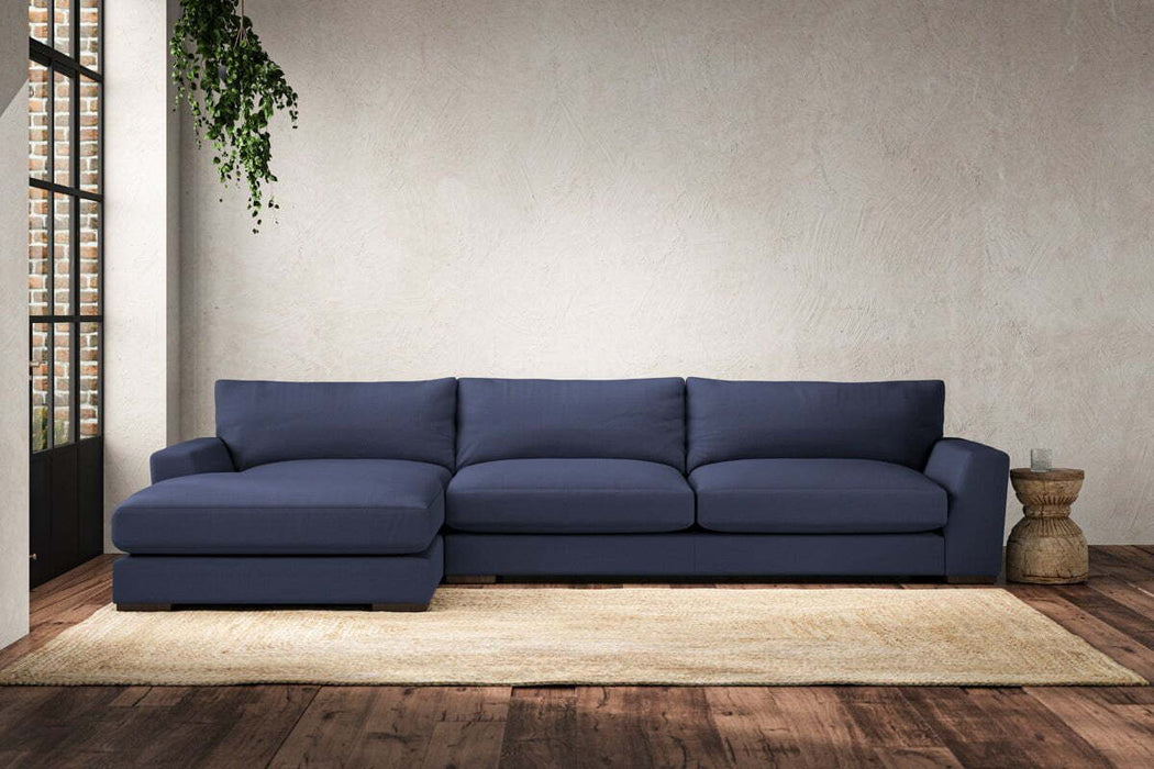 Guddu Grand Left Hand Chaise Sofa - Recycled Cotton Navy
