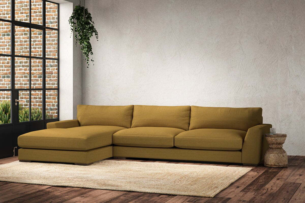 Guddu Grand Left Hand Chaise Sofa - Recycled Cotton Ochre