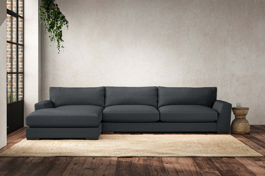 Guddu Grand Left Hand Chaise Sofa - Recycled Cotton Thunder