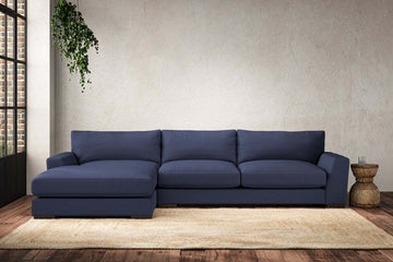 Guddu Large Left Hand Chaise Sofa - Recycled Cotton Navy