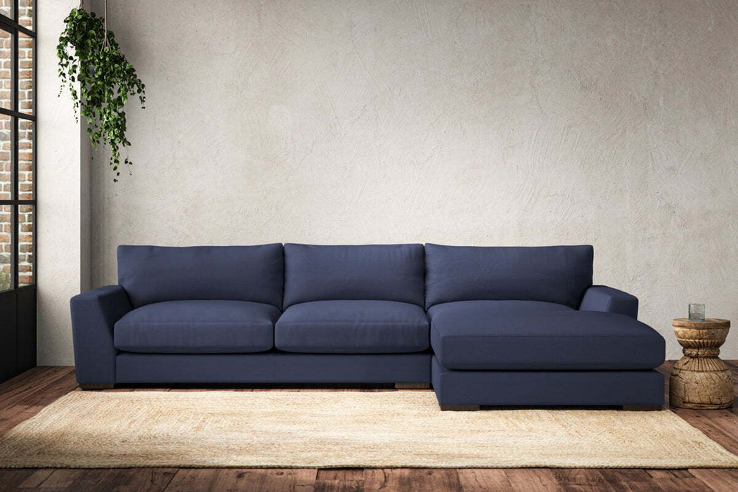 Guddu Large Right Hand Chaise Sofa - Recycled Cotton Navy