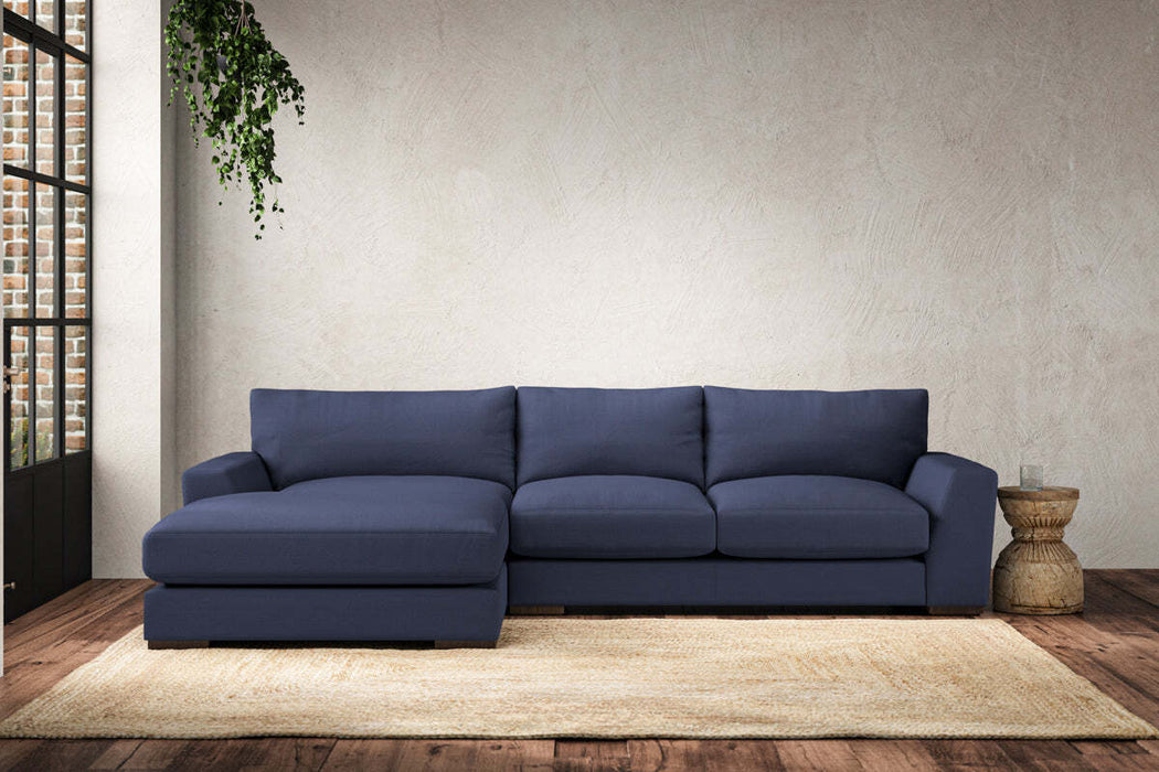 Guddu Medium Left Hand Chaise Sofa - Recycled Cotton Navy
