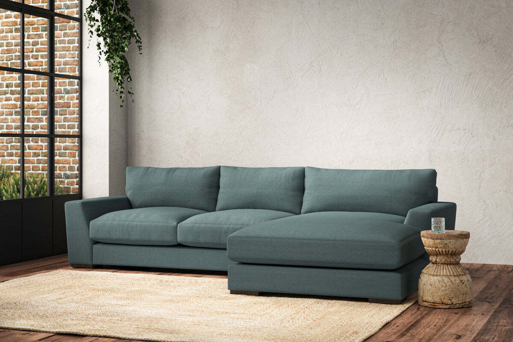 Guddu Medium Right Hand Chaise Sofa - Recycled Cotton Airforce