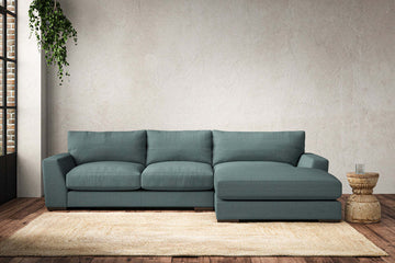 Guddu Medium Right Hand Chaise Sofa - Recycled Cotton Airforce