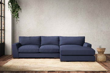 Guddu Medium Right Hand Chaise Sofa - Recycled Cotton Navy