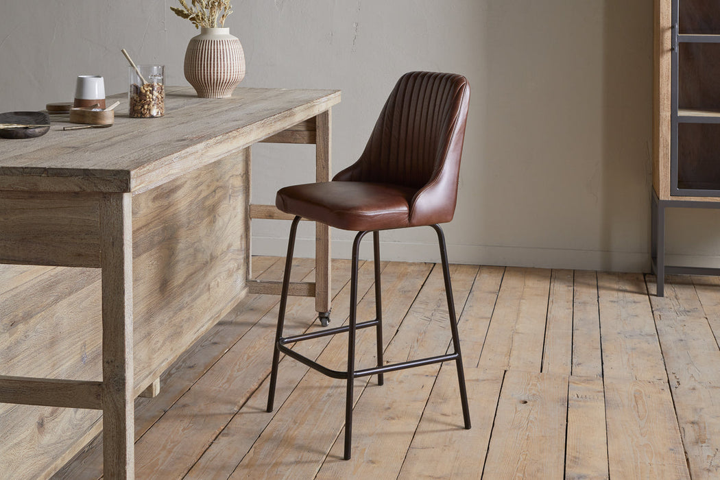Harsha Leather Counter Chair Chocolate Brown