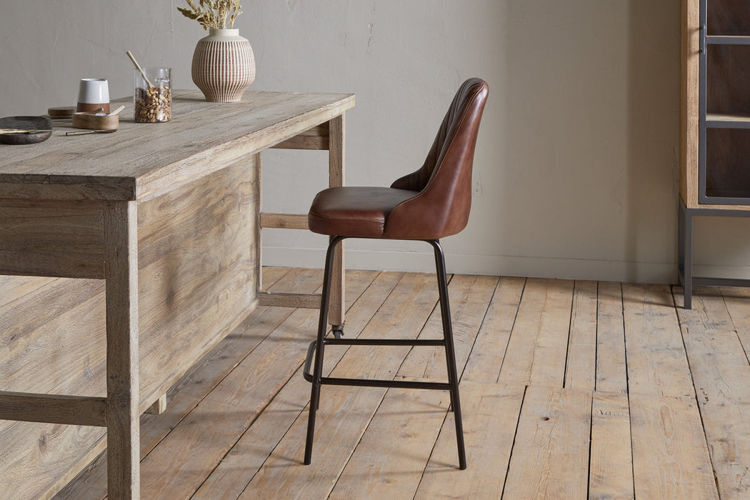 Harsha Leather Counter Chair Chocolate Brown