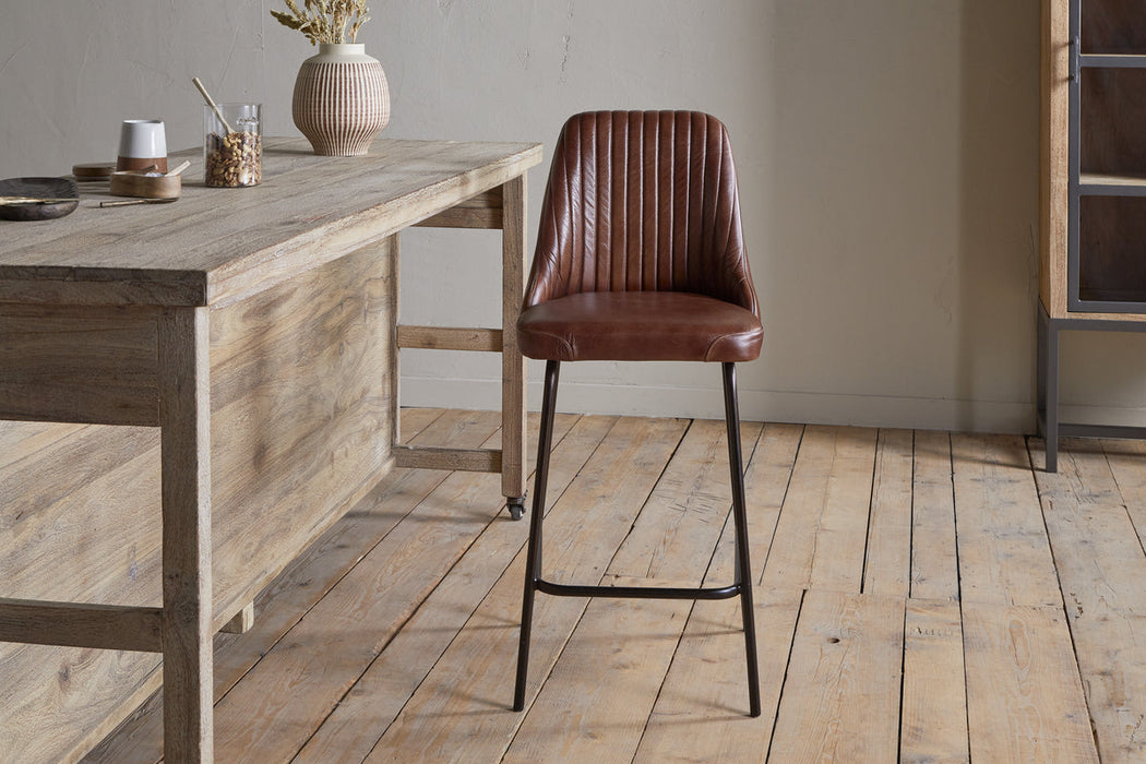 Harsha Leather Counter Chair Chocolate Brown