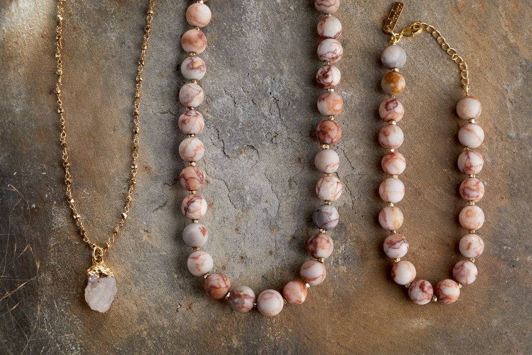 Hadari Rose Quartz Necklace Gold