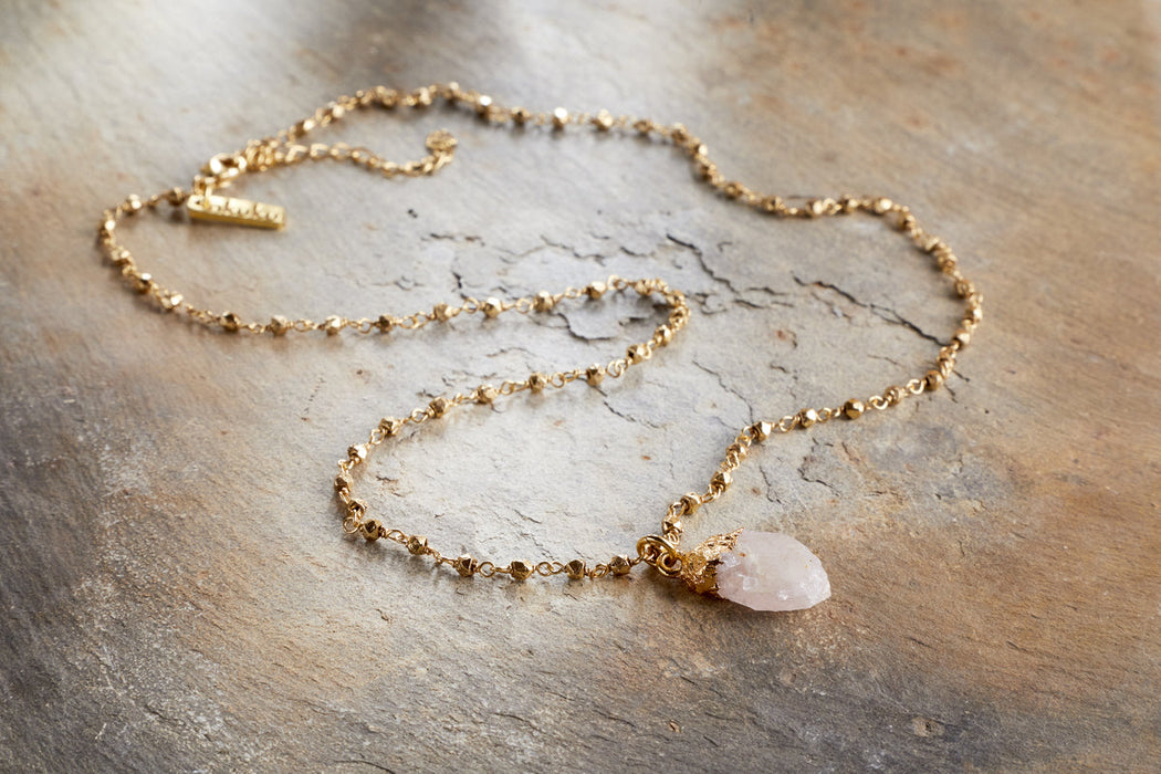 Hadari Rose Quartz Necklace Gold
