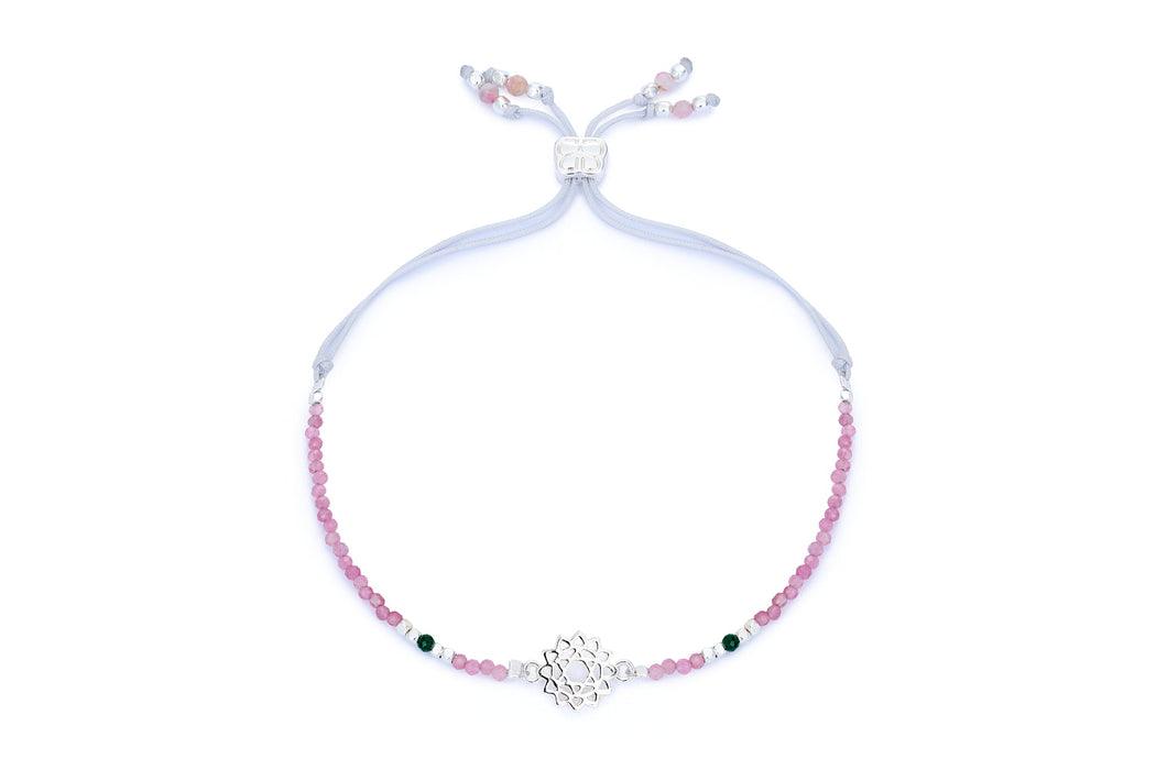 Pink Tourmaline, Malachite & Silver Heart Chakra Bracelet