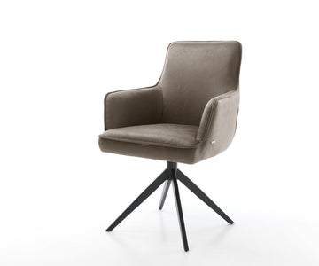 Dining Chair Heira Microfiber Taupe Vintage Cross Base 360° Swivel Black Pocket Springs