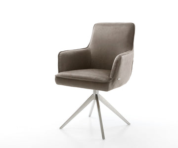 Dining Chair Heira Microfiber Taupe Vintage Cross Base 360° Swivel With Rocking Function Silver Pocket Springs