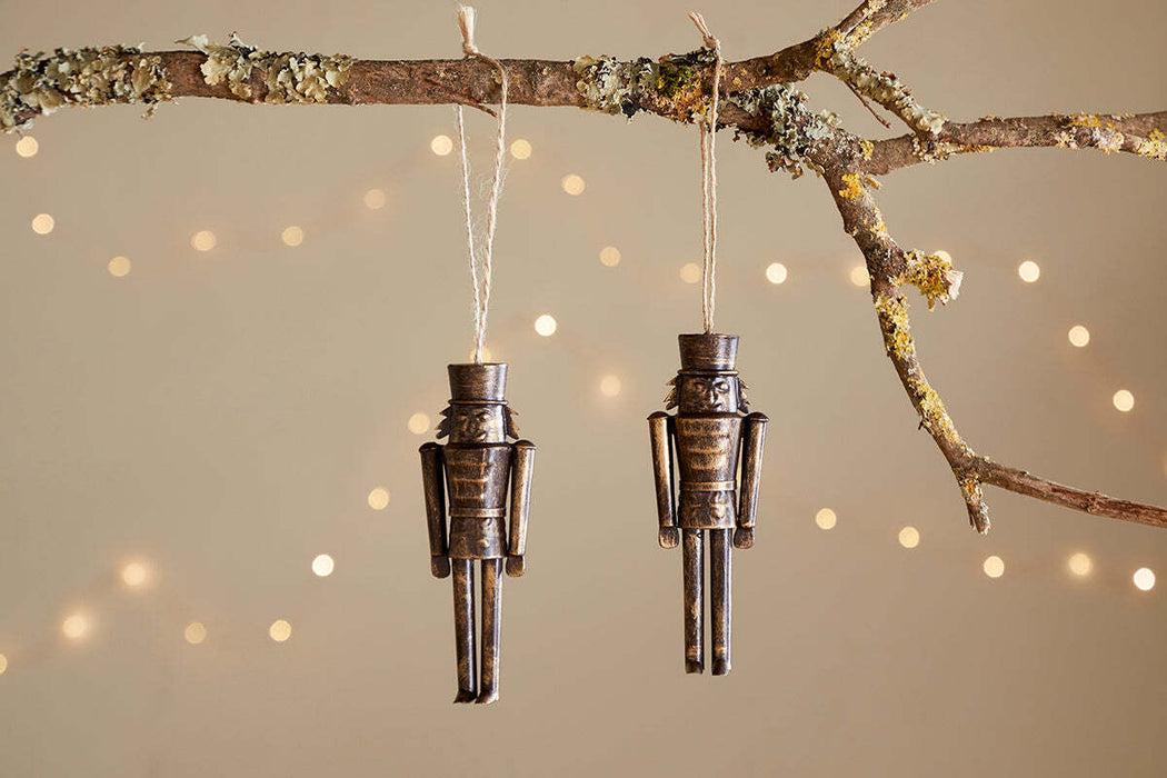 Imay Nutcracker Baubles Antique Brass Set Of 2
