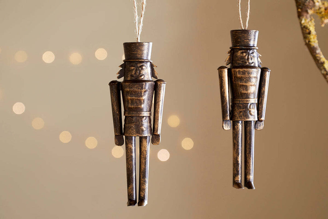 Imay Nutcracker Baubles Antique Brass Set Of 2