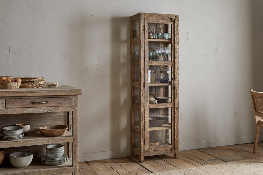 Ibo Reclaimed Wood Glass Cabinet Natural Tall