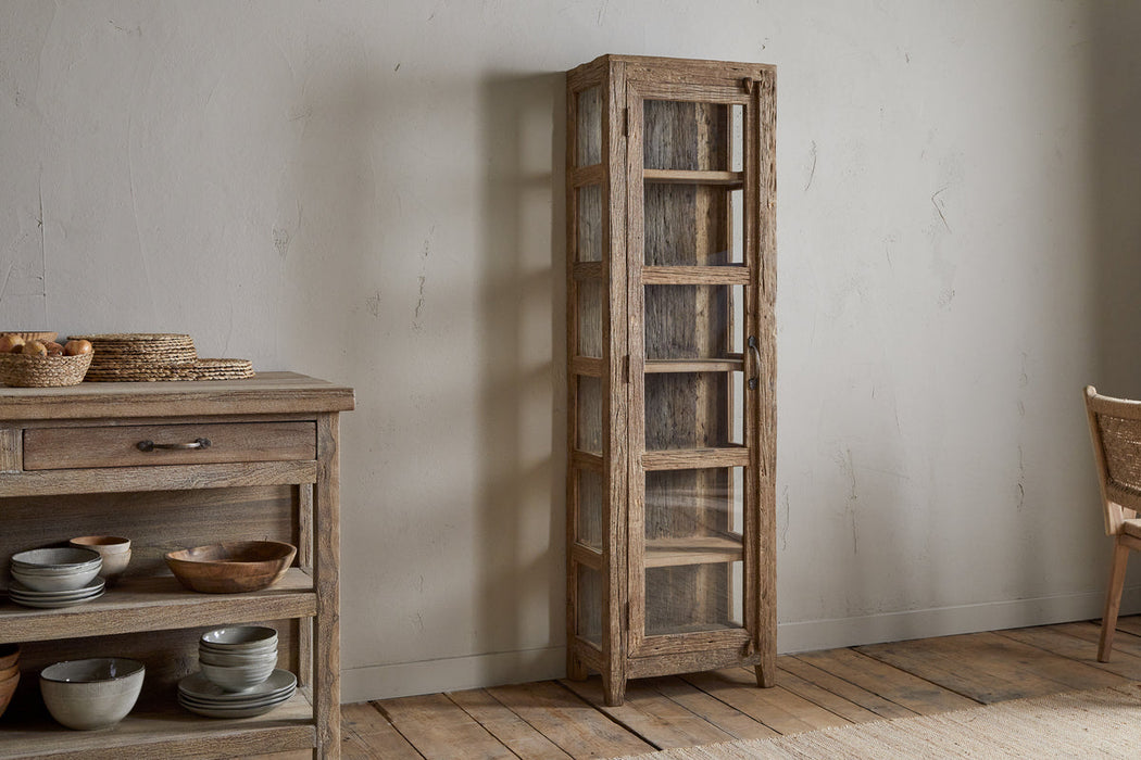 Ibo Reclaimed Wood Glass Cabinet Natural Tall