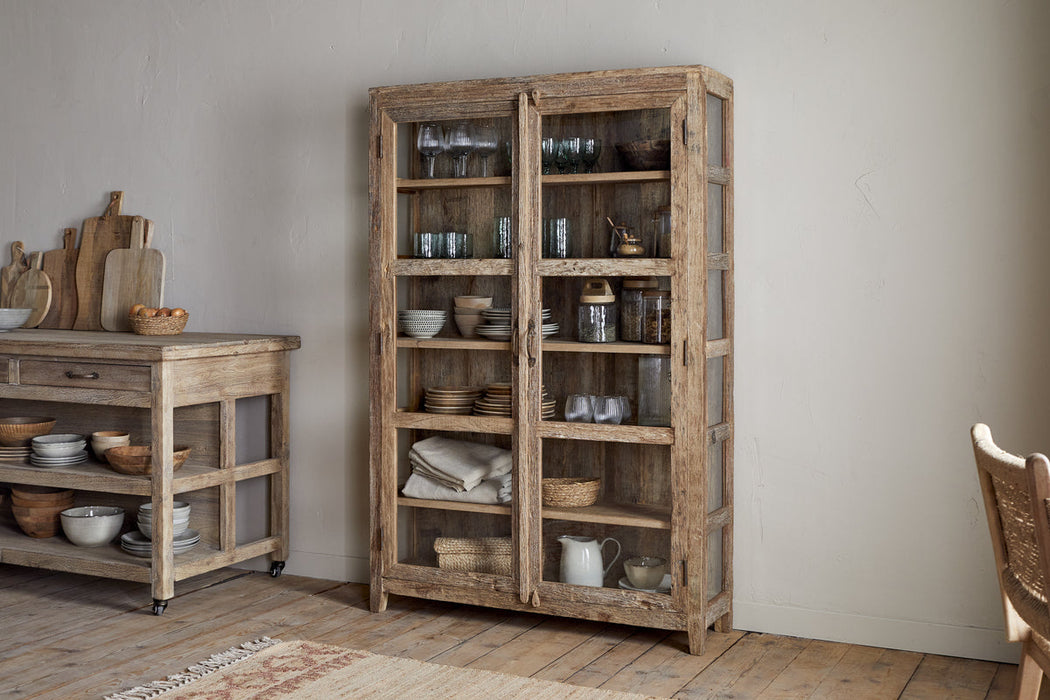 Ibo Reclaimed Wood Glass Cabinet Natural Wide