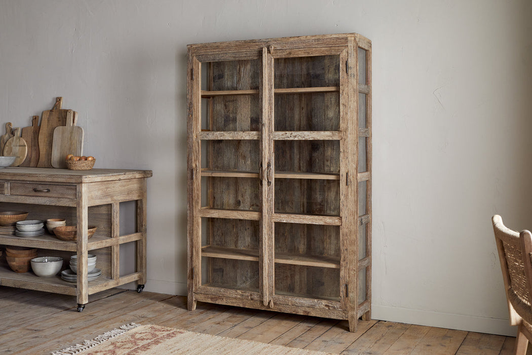 Ibo Reclaimed Wood Glass Cabinet Natural Wide