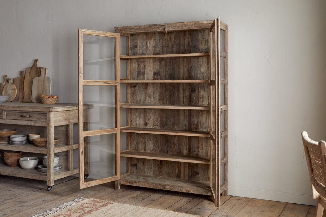 Ibo Reclaimed Wood Glass Cabinet Natural Wide