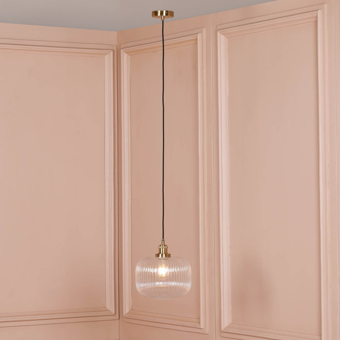 Brushed Brass Fluted Glass Pendant Ceiling Light
