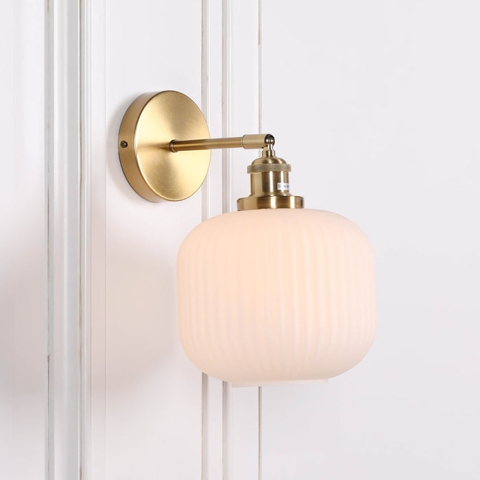 Brushed Brass Fluted Frosted Glass Wall Light
