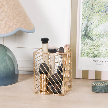 Gold Painted Square Metal Storage Basket