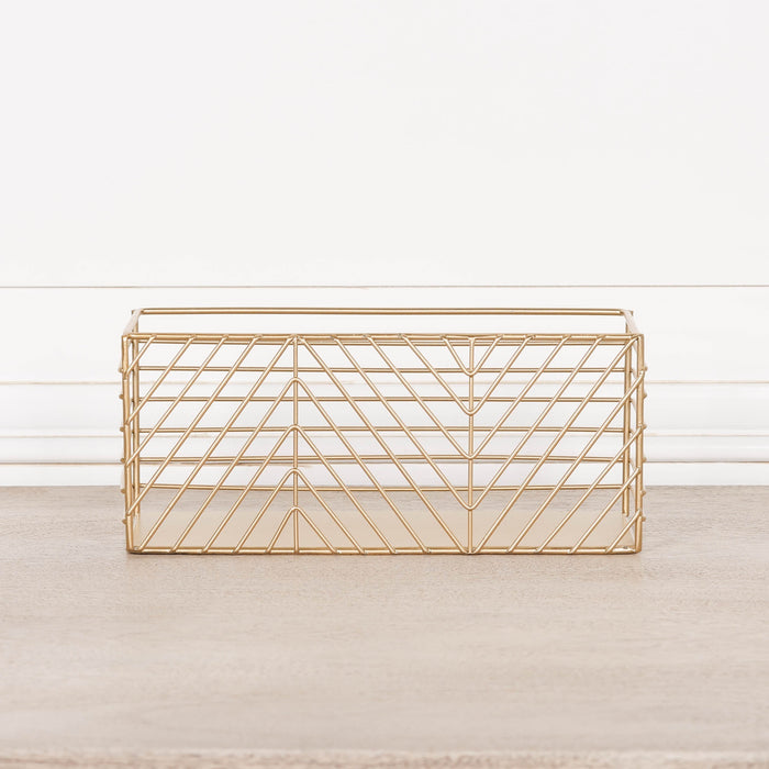 Gold Painted Rectangular Metal Storage Basket