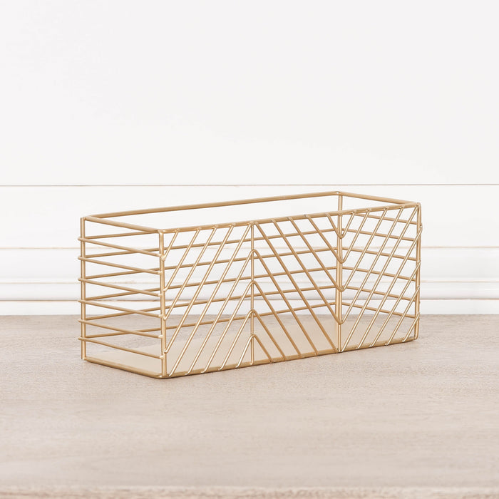 Gold Painted Rectangular Metal Storage Basket