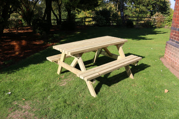 Heavy Duty 150cm Wooden Picnic Table Garden Dining Set (Seats 6)