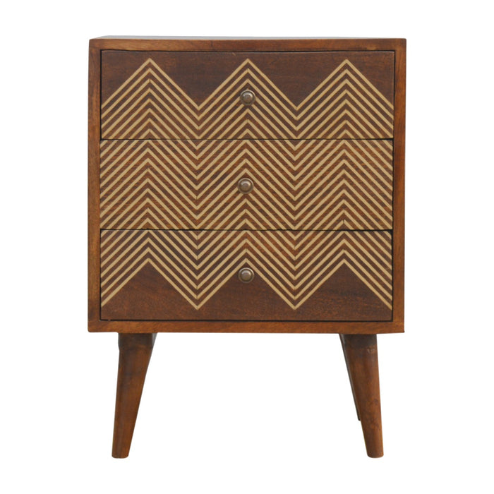 The Chelsea Brass Chevron 3-Drawer Bedside