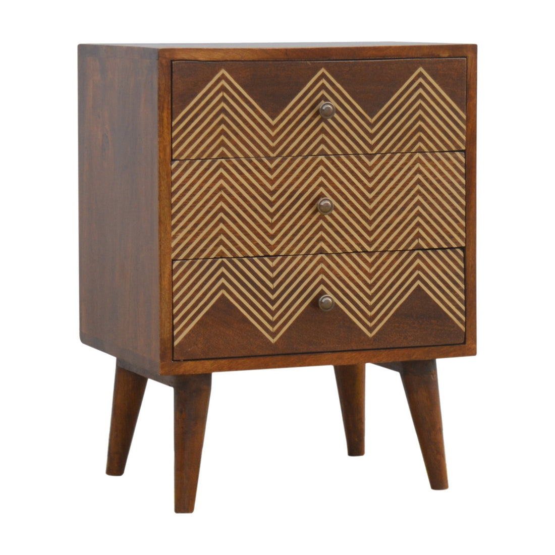 The Chelsea Brass Chevron 3-Drawer Bedside