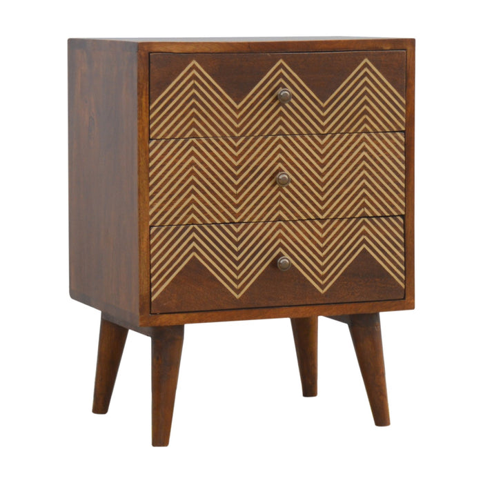The Chelsea Brass Chevron 3-Drawer Bedside
