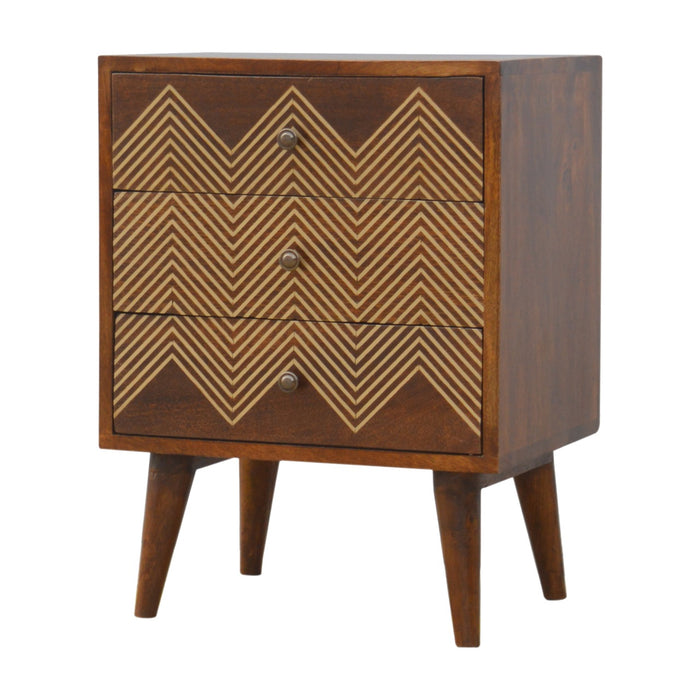 The Chelsea Brass Chevron 3-Drawer Bedside