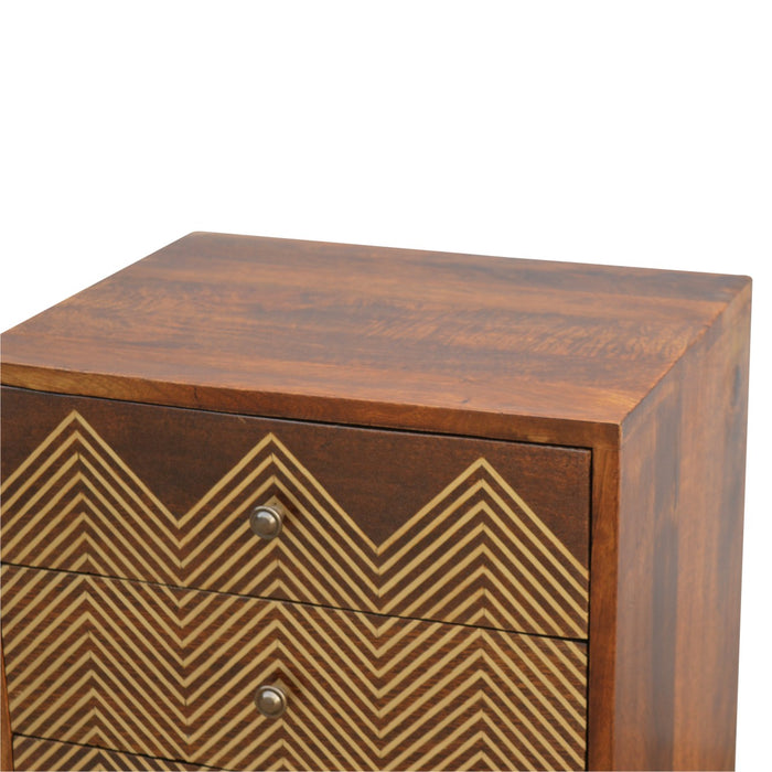 The Chelsea Brass Chevron 3-Drawer Bedside
