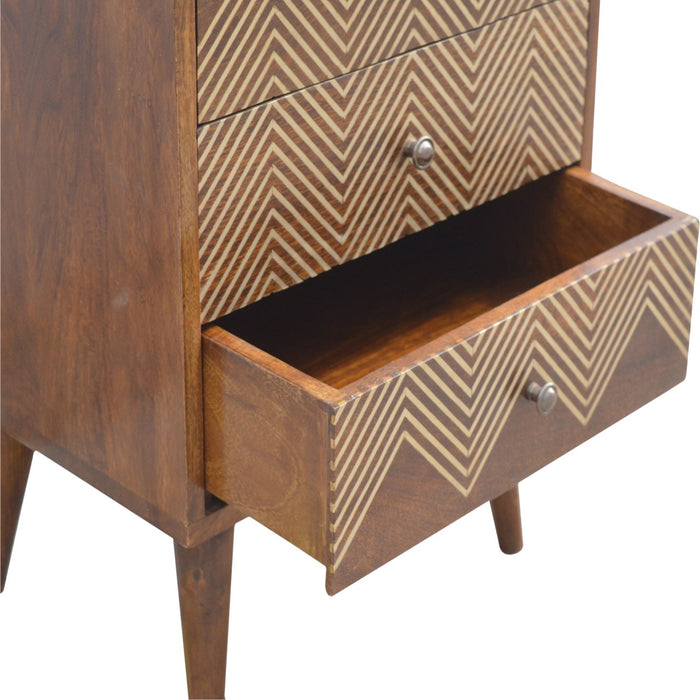 The Chelsea Brass Chevron 3-Drawer Bedside
